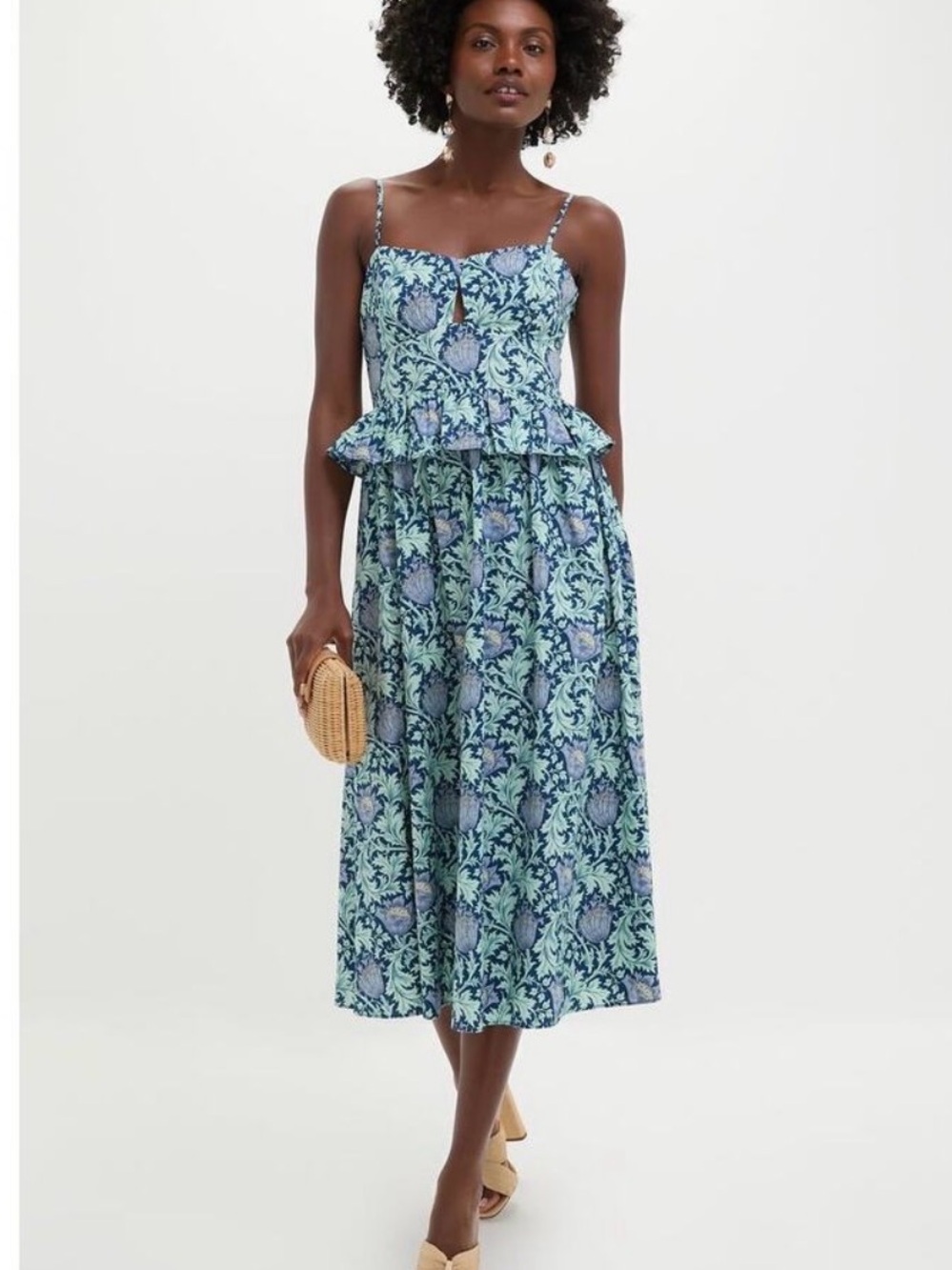 Tuckernuck Hyacinth House Blue Leafy Floral Maeve Midi Dress Sz S